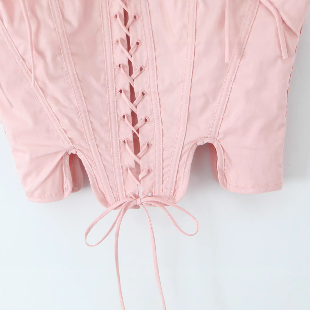Slim fit cross tie corset waist cinched top for women